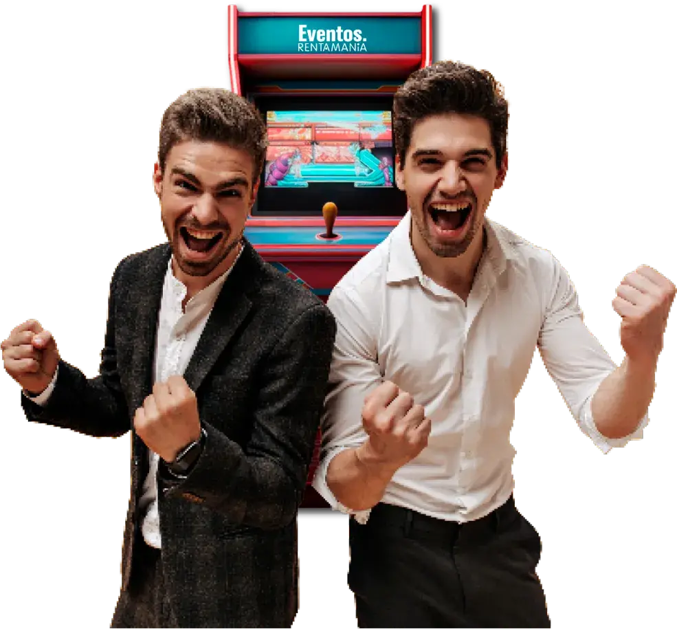 Dos chicos jugando al arcade de rentamania